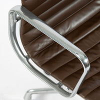 Set of 4 Eames Herman Miller Office Chairs, Brown Leather Thin Pad Aluminum Group