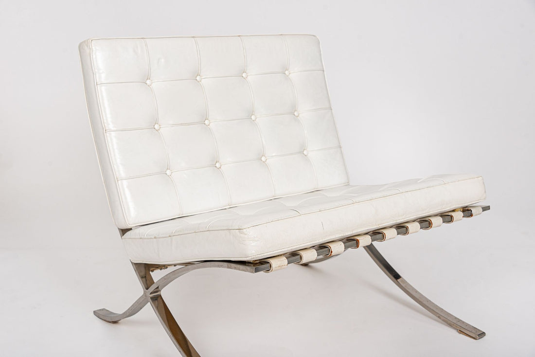 Mid Century White Barcelona Chairs by Mies van der Rohe for Knoll