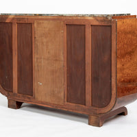 French Art Deco Amboyna Burl Sideboard or Bar Cabinet with Marble Top, Circa 1930