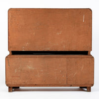 Antique Art Deco Burl Wood China Cabinet or Bar Cabinet with Drop-down Tabletop 1930s