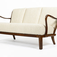 Danish Modern Solid Walnut Spindle Back Sofa in Schumacher Fabric, Circa 1960