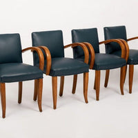 Antique Art Deco Maple Bentwood and Blue Leather Dining Chairs 1930s