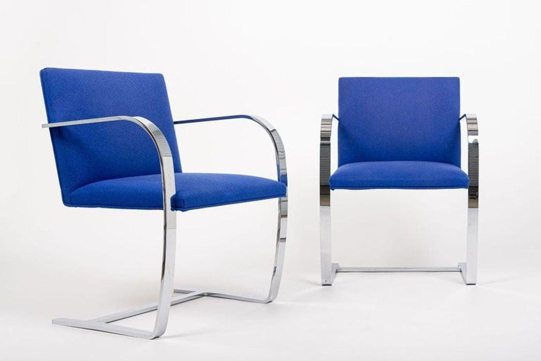Mid Century Blue Brno Chairs by Mies van der Rohe for Knoll, 2006