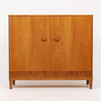 Antique Art Deco Swedish Elm Wood Cabinet with Inlay, 1940s