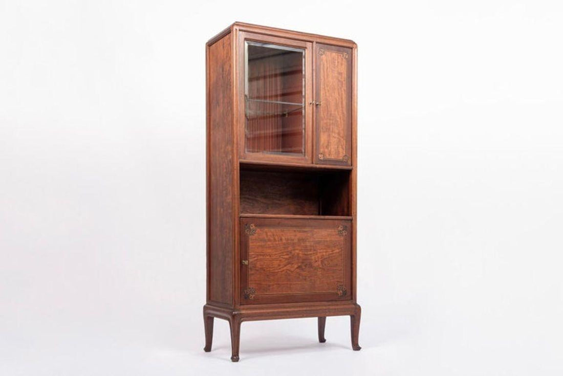 Antique Art Nouveau Inlaid Wooden Cabinet by Majorelle, France, Signed