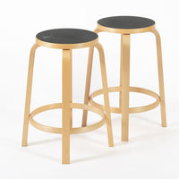 Mid Century Finnish Birch & Black 64 Stools by Alvar Aalto for Artek, 2015