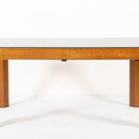 Antique Art Deco Macassar Ebony Wood Dining Table with Glass Top, 1940s