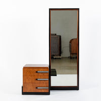 Antique Art Deco Wood Vanity Mirror & Stool by Donald Deskey for Widdicomb 1930s