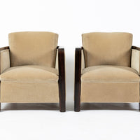French Art Deco Mohair Lounge Chairs by Eric Bagge for Mercier Frères, Macassar Ebony, 1920s