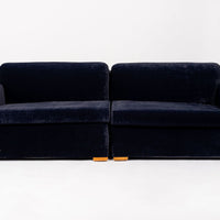 Antique Art Deco Navy Blue Velvet Sofa Couch 1940s
