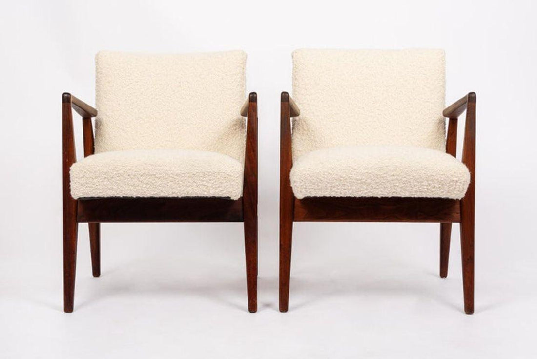 Mid Century Cream Upholstered Lounge Chairs by Jens Risom, 1960s