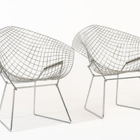 Mid Century Silver Diamond Wire Lounge Chairs by Harry Bertoia for Knoll