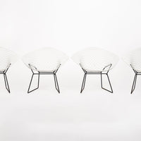 Mid Century White Diamond Wire Chairs by Bertoia for Knoll