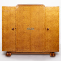 Antique French Art Deco Birdseye Maple Wardrobe Cabinet 1930s