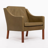 Mid Century Danish Green Leather Lounge Chair by Borge Mogensen