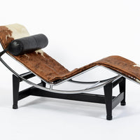 Vintage Cassina LC4 Cowhide Leather Chaise Lounge Chair by Le Corbusier 1960s