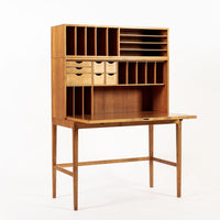 Exceptional Mid Century Danish Drop-Front Secretary Desk & Wall Shelf by Ditzel