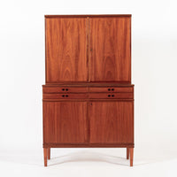Mid Century Danish Modern Tall Two-Piece Teak Cabinet Hutch