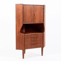 Mid Century Danish Teak Wood Corner Bar Cabinet 1960s