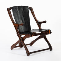 Mid Century Rosewood & Black Leather Folding Lounge Chair by Don Shoemaker