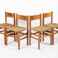 Mid Century Dutch Oak Wood and Rush Chairs by Johan van Heuvel