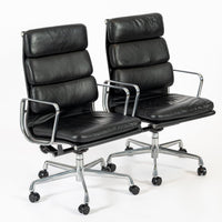 Pair Authentic Eames Herman Miller Tall Black Leather Office Chairs 2001