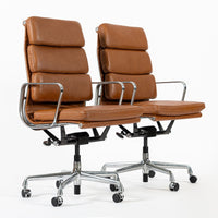 Pair Herman Miller Eames Tall Brown Leather Desk Chair Soft Pad