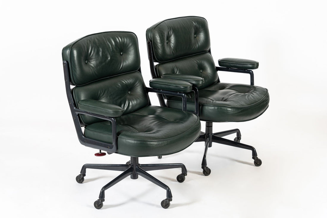 Pair Green Leather Time Life Office Chairs by Eames for Herman Miller 1996
