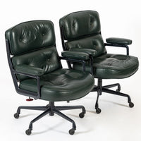 Pair Green Leather Time Life Office Chairs by Eames for Herman Miller 1996