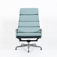 Eames Soft Pad Recliner for Herman Miller, Blue Gray Aluminum Group Lounge Chair