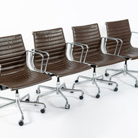 Eames Herman Miller Brown Leather Aluminum Group Thin Pad Desk Chair, 2008