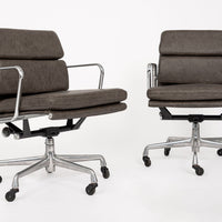 2000s Eames Herman Miller Gray Leather Desk Chairs Aluminum Group