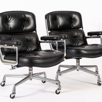 Pair Eames Herman Miller Time Life Black Leather Office Chairs 1980s