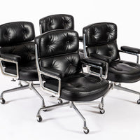 Eames for Herman Miller Time Life Black Leather Office Chairs, 1980s - Set of 4