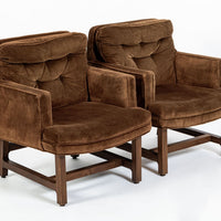Pair of Mid-Century Brown Velvet Lounge Chairs Attributed to Edward Wormley, 1960s