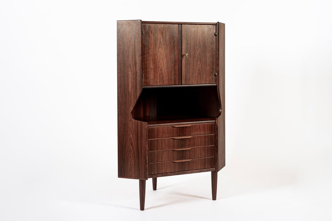 Mid Century Danish Rosewood Corner Bar Cabinet 1960s