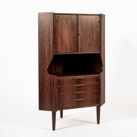 Mid Century Danish Rosewood Corner Bar Cabinet 1960s