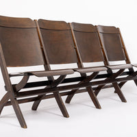 Antique Wood Theater Chairs Four-Seat Folding, GM Building, Detroit
