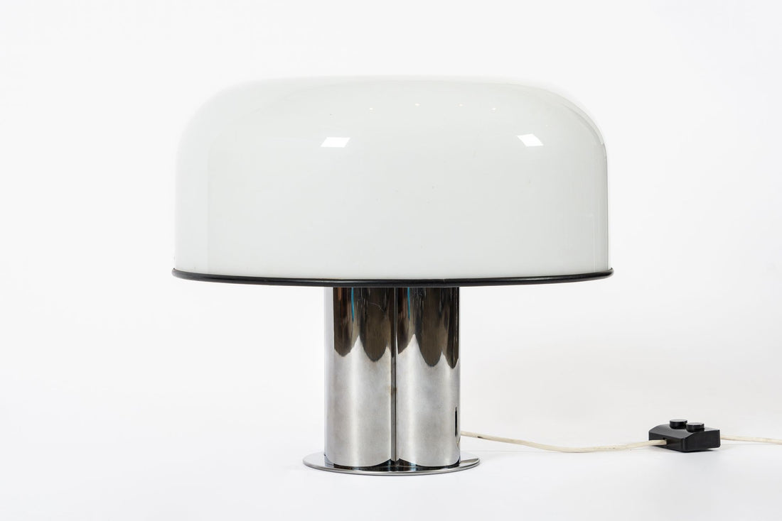 Extra Large Mid Century Italian White & Chrome Table Lamp by iGuzzini