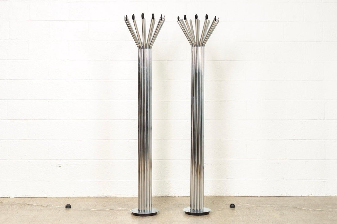Mid Century Silver Chrome Tubular Floor Lamp