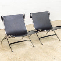 Vintage Postmodern Black Leather and Chrome Lounge Chairs by Antonio Citterio