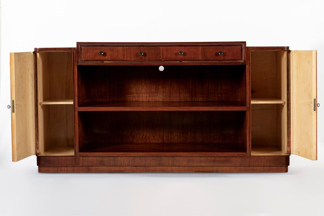 Antique Italian Art Deco Wood Sideboard Credenza or Bar Cabinet 1940s
