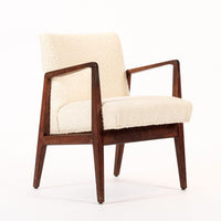Vintage Mid Century Wood & Cream Upholstered Lounge Chair by Jens Risom