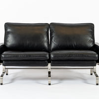 Vintage Postmodern Black Leather & Brushed Steel Loveseat Sofa, 1980s