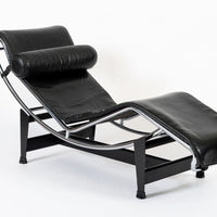 Cassina LC4 Black Leather Chaise Lounge Chair by Le Corbusier 1991
