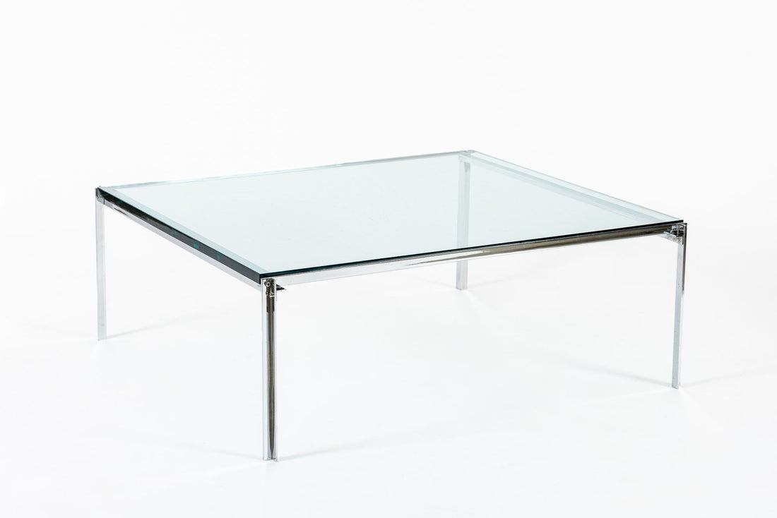 Mid Century Glass & Chrome Coffee Table by Katavalos for Laverne Originals