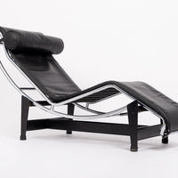 Cassina Black Leather LC4 Chaise Lounge Chair by Le Corbusier