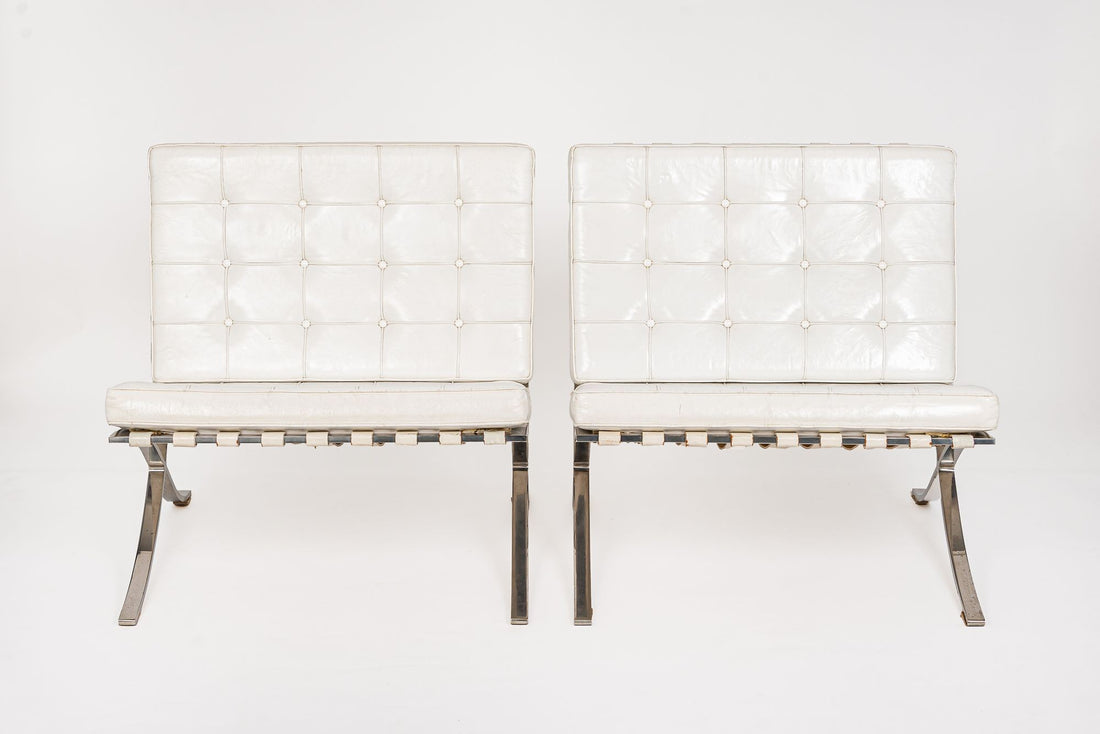 Mid Century White Barcelona Chairs by Mies van der Rohe for Knoll