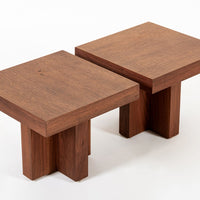 Mid Century Walnut Wood Side Tables Milo Baughman Style 1970s