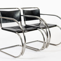 Bauhaus MR 20 Black Leather Arm Chairs by Mies van der Rohe for Knoll, 1979